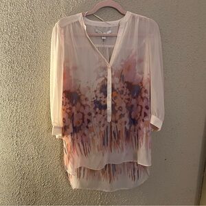 Lauren Conrad NWT Women's Floral Watercolor Sheer Lightweight Hi Low Blouse Sz L